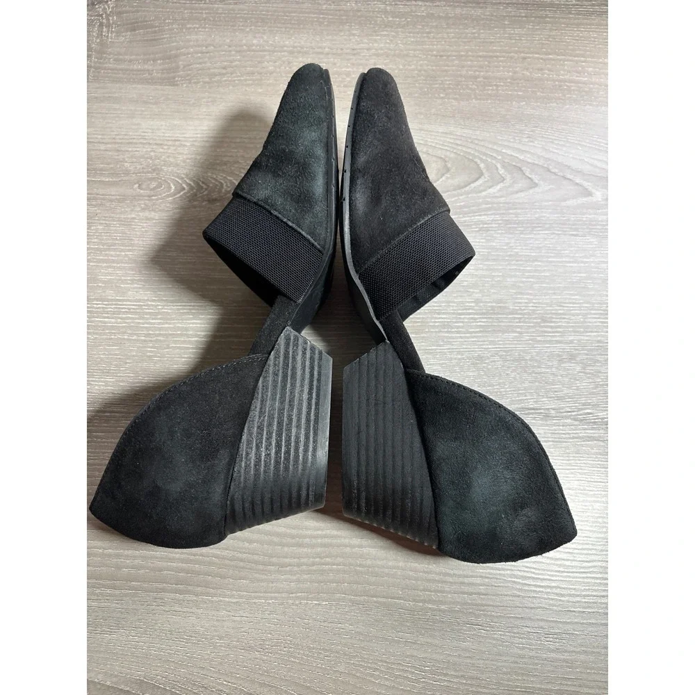 Eileen Fisher Womens 8 Black Suede d'Orsay Pointed Toe Wedge Pumps Career Office